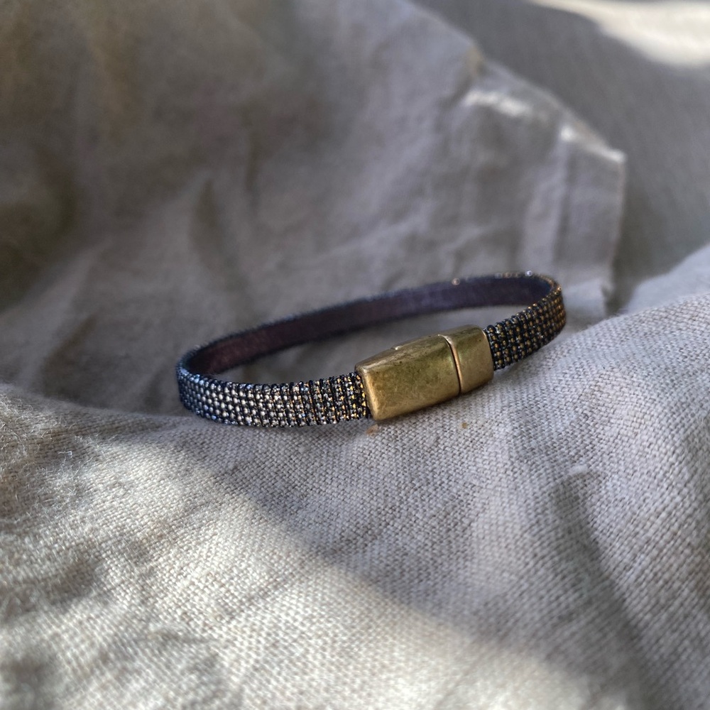 Subtle Sparkly Silver Strap Quiet Luxury Bracelet with Brass Detail